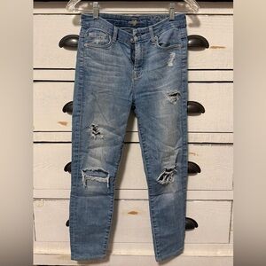 7 For All Mankind 7FAM Women's Distressed Blue High Waist Ankle Skinny Jeans